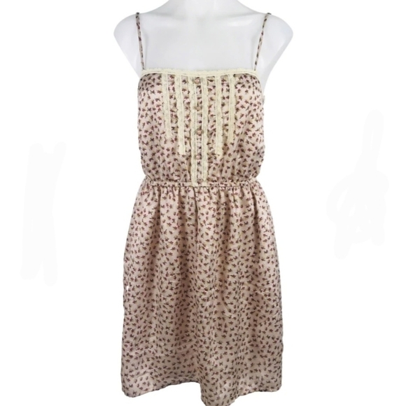 Lush Spaghetti Strap Camisole Sleeveless Cherry Twig Print Sheath Dress Size Med - Picture 1 of 9